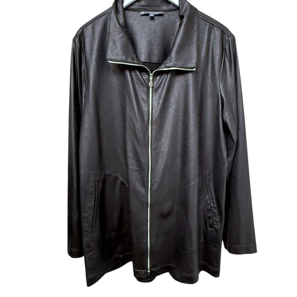 Elliott Lauren Womens Jacket Size XL Black Zip Front Stretch Light Faux Leather - Picture 10 of 14